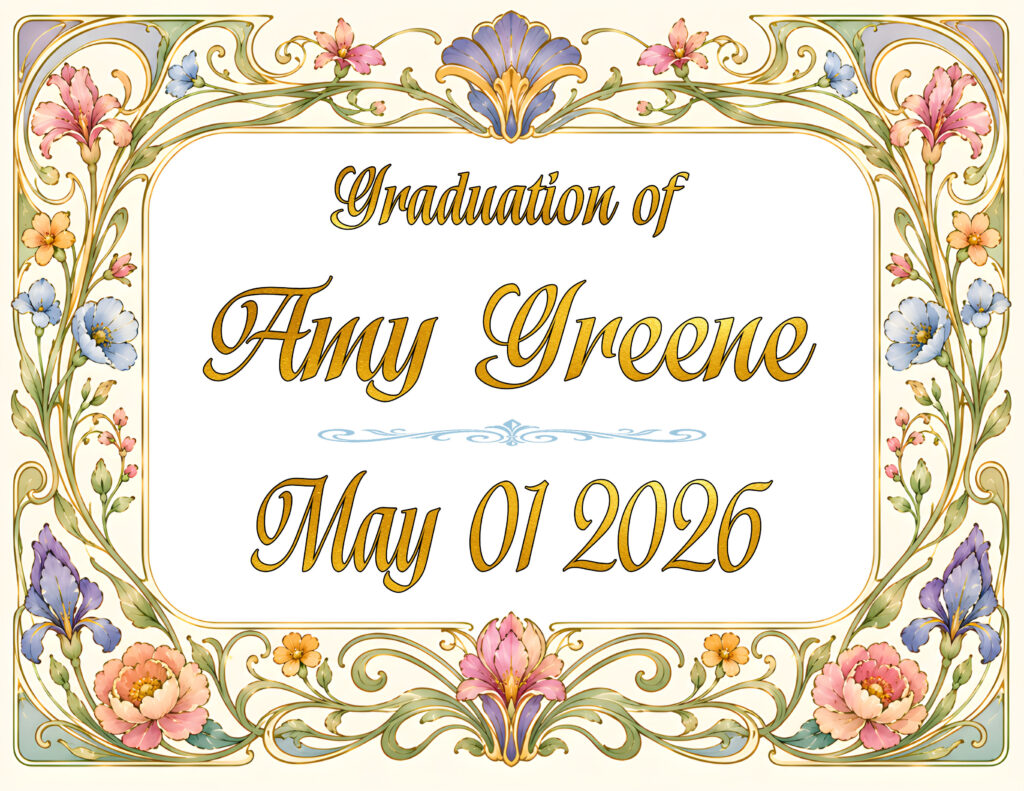 GRADUATION ON ART NOUVEAU 2 BORDER IN GOLD TEXT