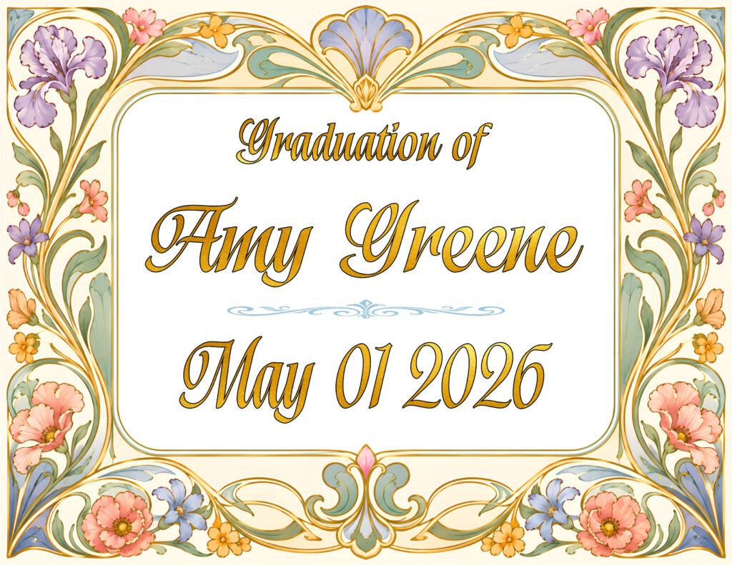 GRADUATION ON ART NOUVEAU 1 BORDER IN GOLD TEXT