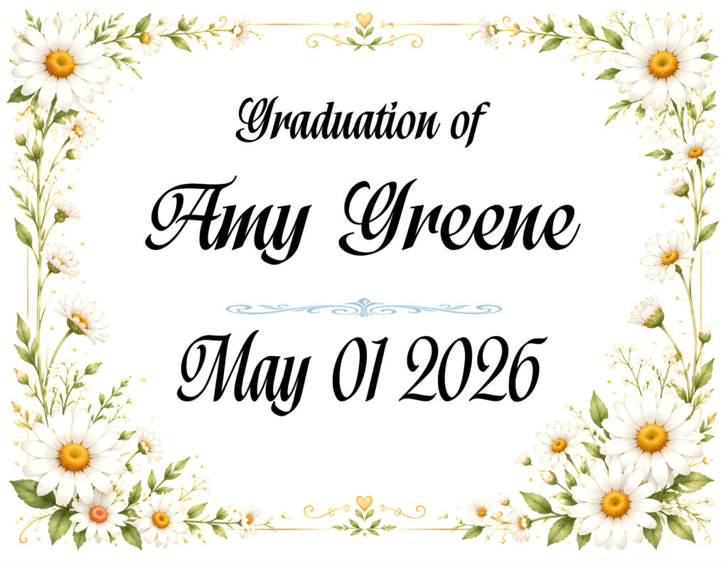 GRADUATION ON DAISEY BORDER IN BLACK TEXT