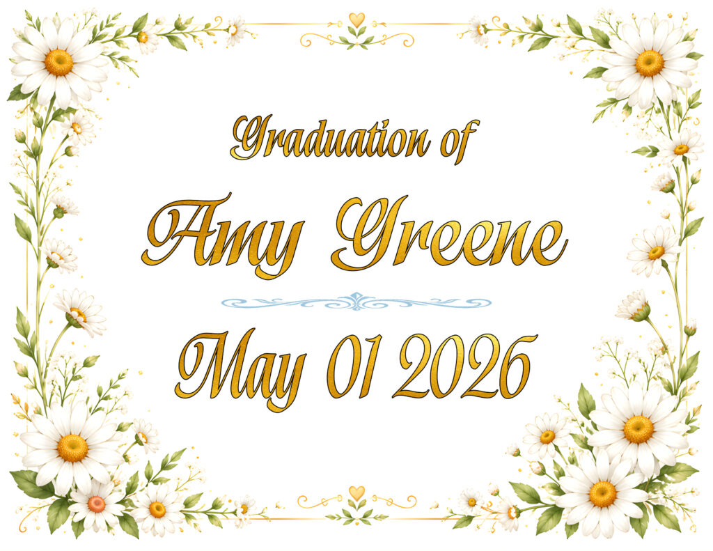 GRADUATION ON DAISEY BORDER IN GOLD TEXT