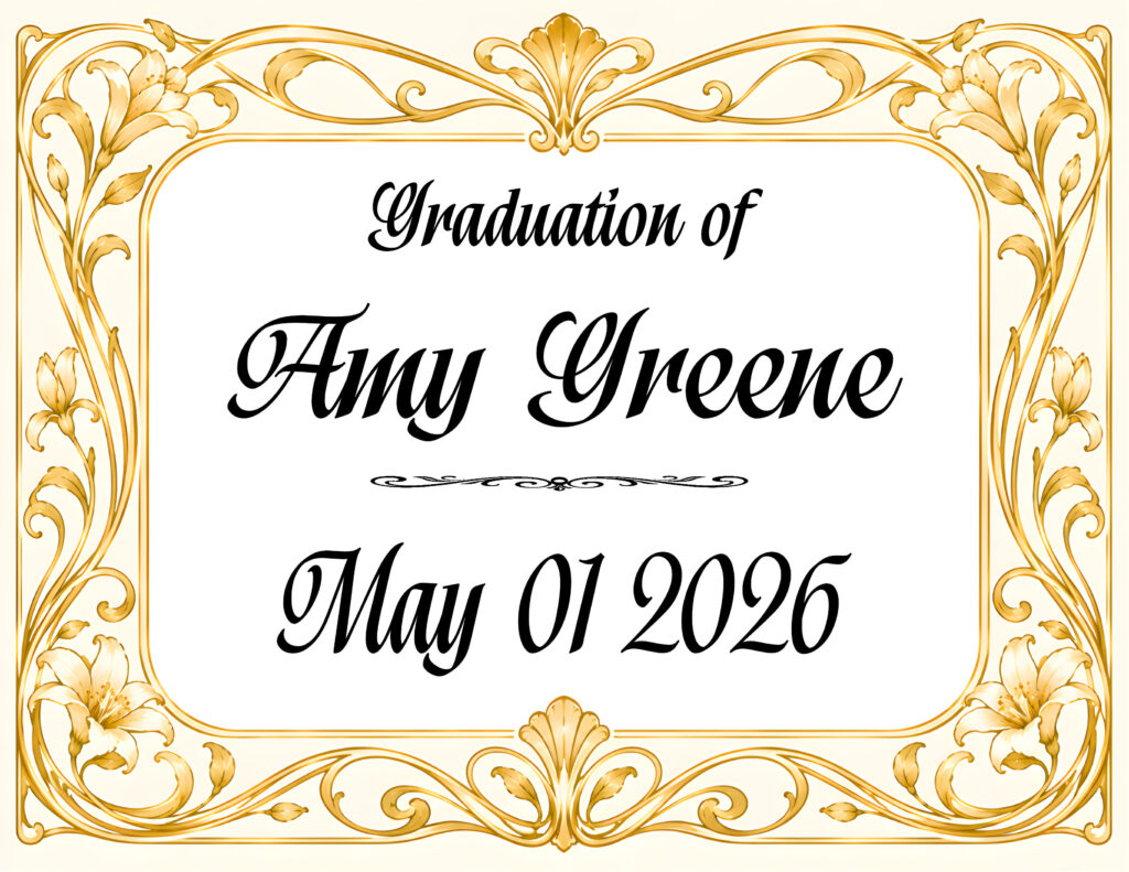 GRADUATION ON GOLD NOUVEAU BORDER IN BLACK TEXT