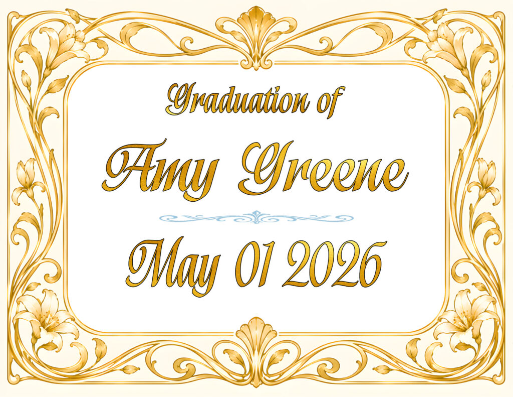 GRADUATION ON GOLD NOUVEAU BORDER IN GOLD TEXT