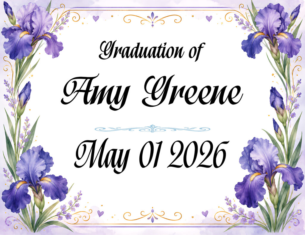 GRADUATION ON IRIS BORDER IN BLACK TEXT