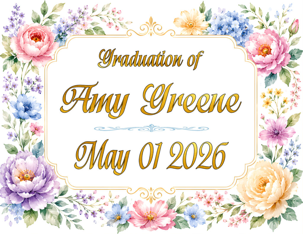 GRADUATION ON PEONY BORDER IN GOLD TEXT