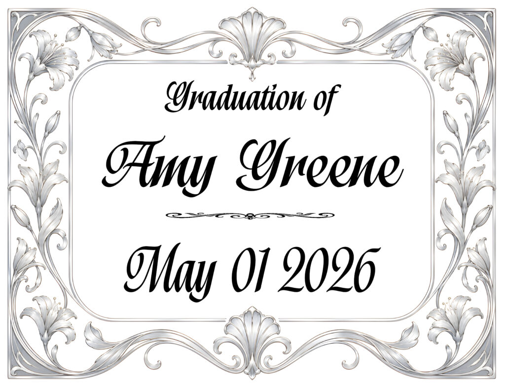 GRADUATION ON SILVER NOUVEAU BORDER IN BLACK TEXT