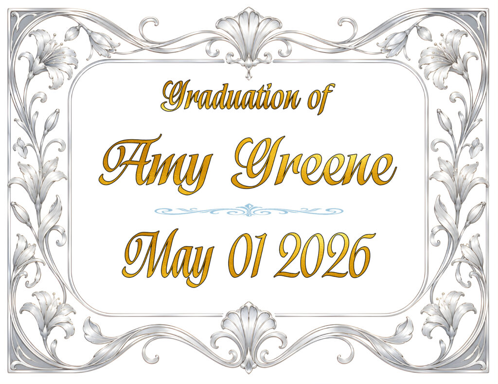 GRADUATION ON SILVER NOUVEAU BORDER IN GOLD TEXT